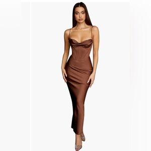 HOUSE OF CB Charmaine Corset Dress in Chocolate Brown, Size XS